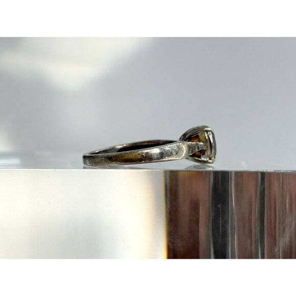 Champagne CZ Silver Toned Solitaire Gemstone Vintage 925 Ring - sz 7.25 - Picture 4 of 9